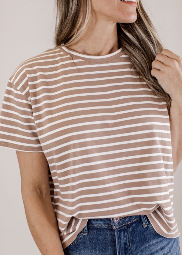 Taupe Ivory Stripe Top Cheap - Image 3