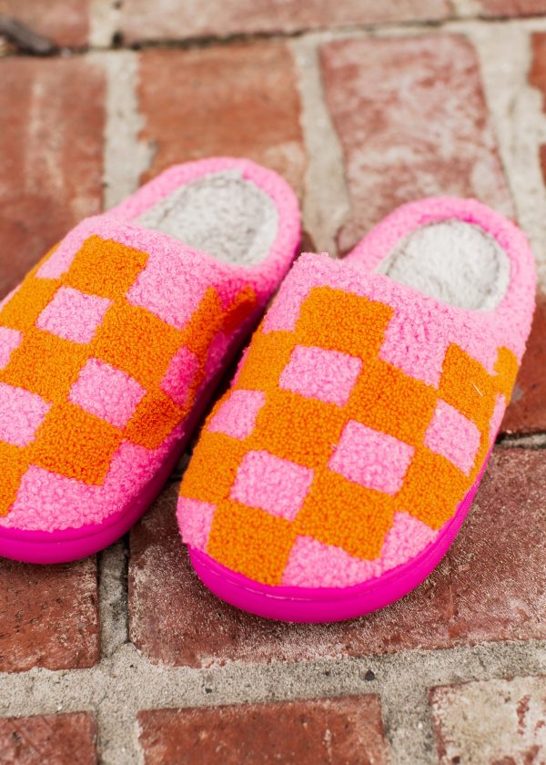 Checkered Slippers (S-XL) *PINK ORANGE For Sale - Image 3