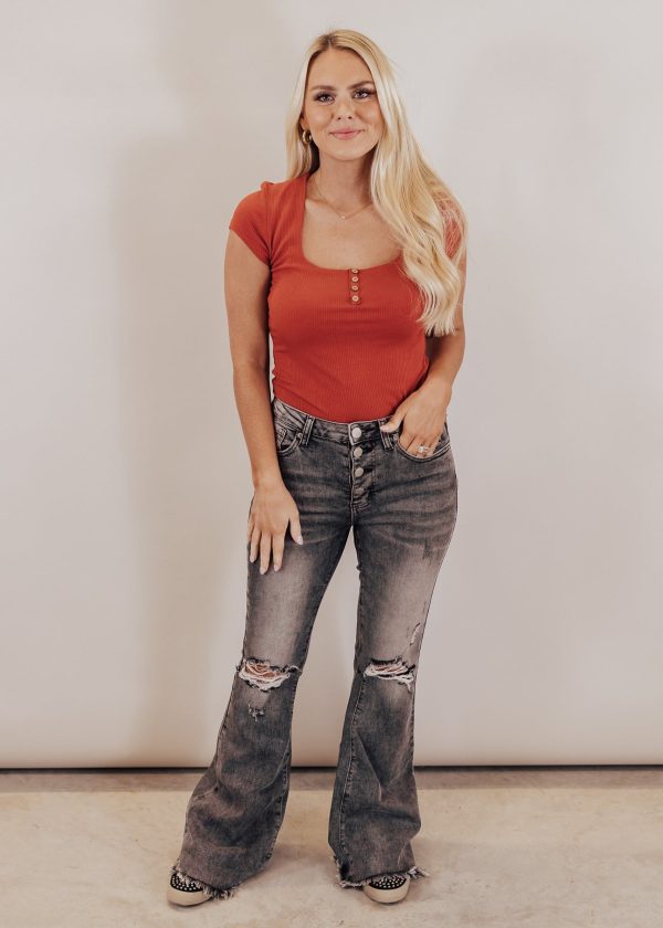 Rust Cap Sleeve Bodysuit For Cheap - Image 5