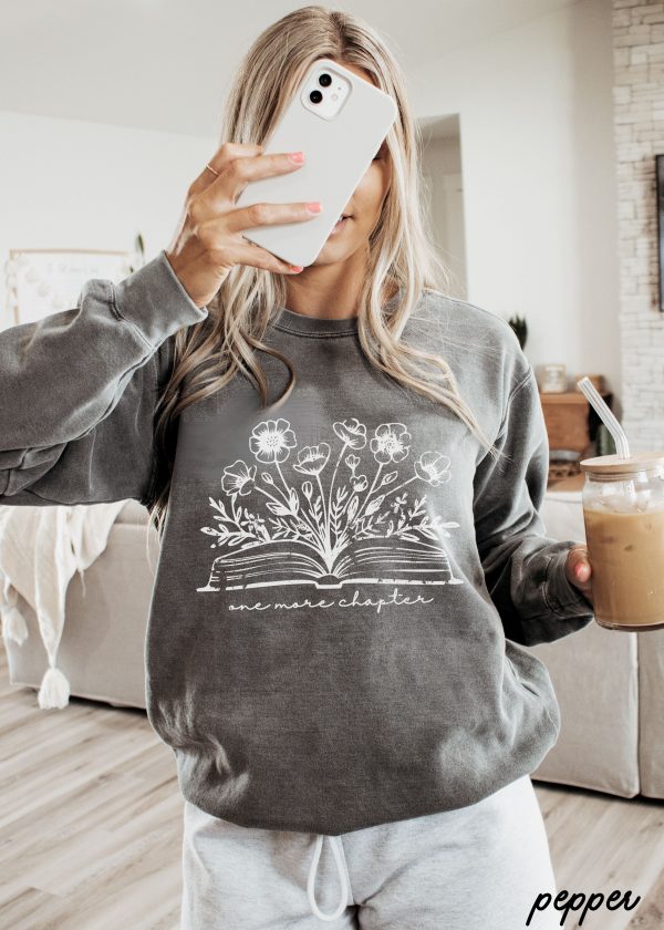 PRE-ORDER: One More Chapter Floral Book Sweatshirt *8 Colors Comfort Colors (S-3X) Discount - Image 2