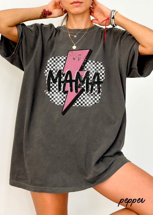 *Mama Pink Bolt Checkered Tee *6 Colors (S-3X) Online now - Image 3