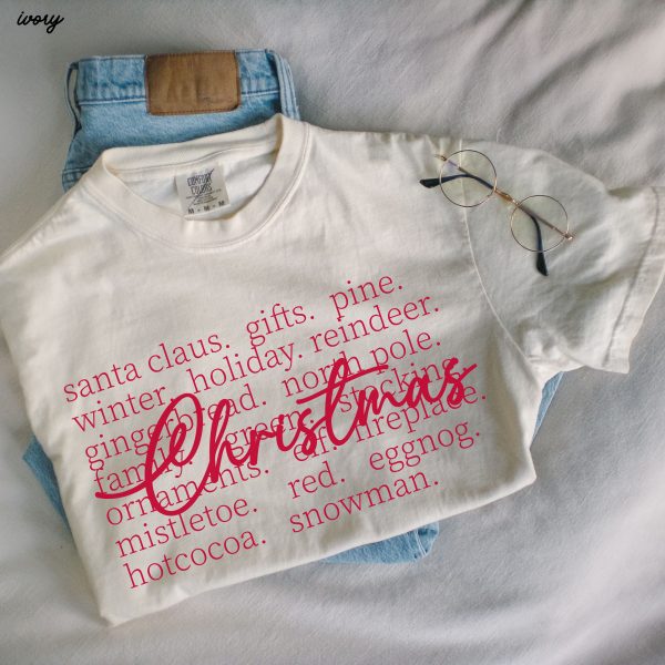Pre-Order: Christmas Words Tee *7 Colors (S-3X) Online - Image 4