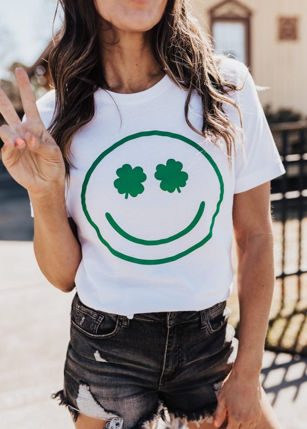 PRE-ORDER: Clover Face Tee *White (S-3X) Cheap - Image 2