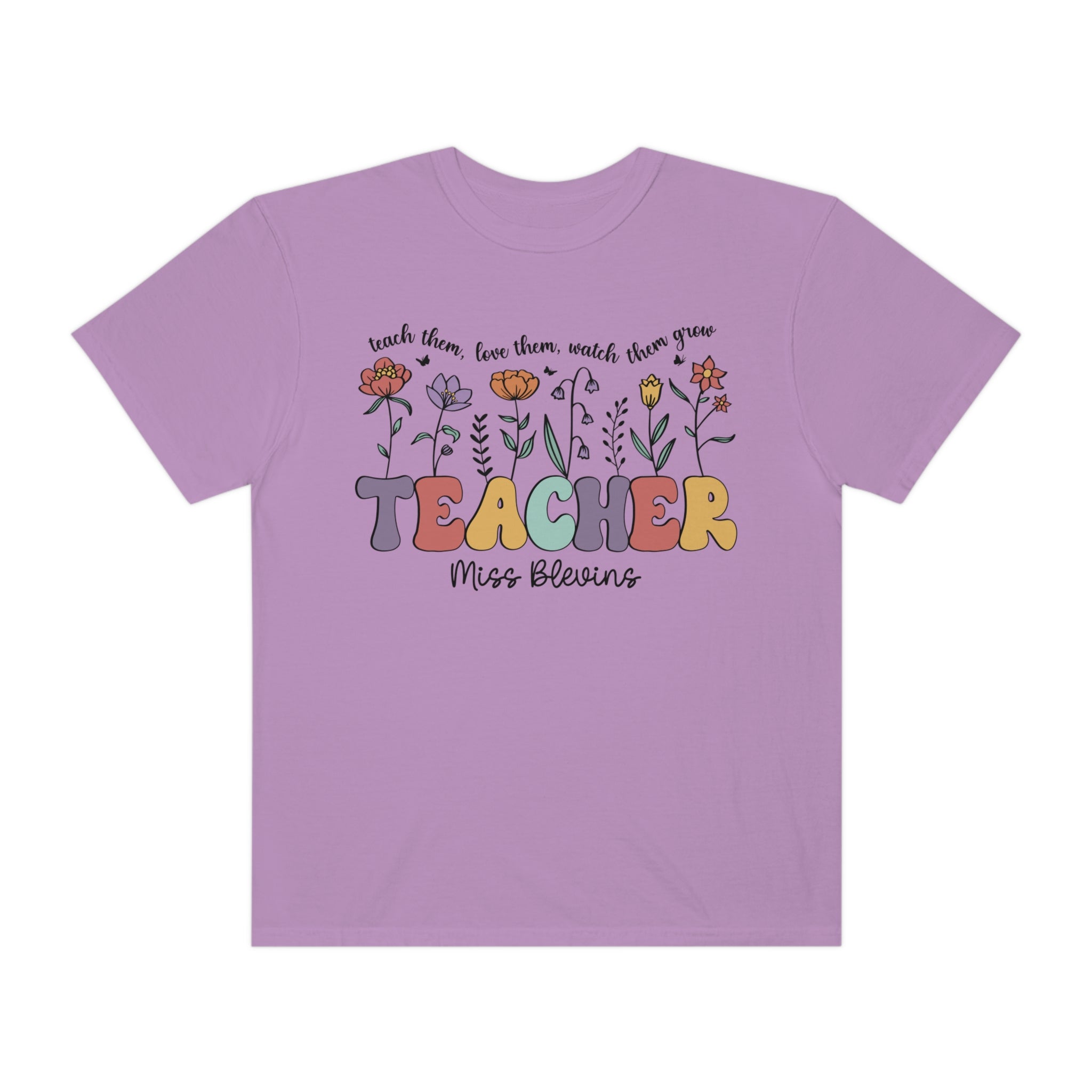 *Personalized MISS BLEVINS Floral Teacher Tee *9 Colors (S-4X) on Sale