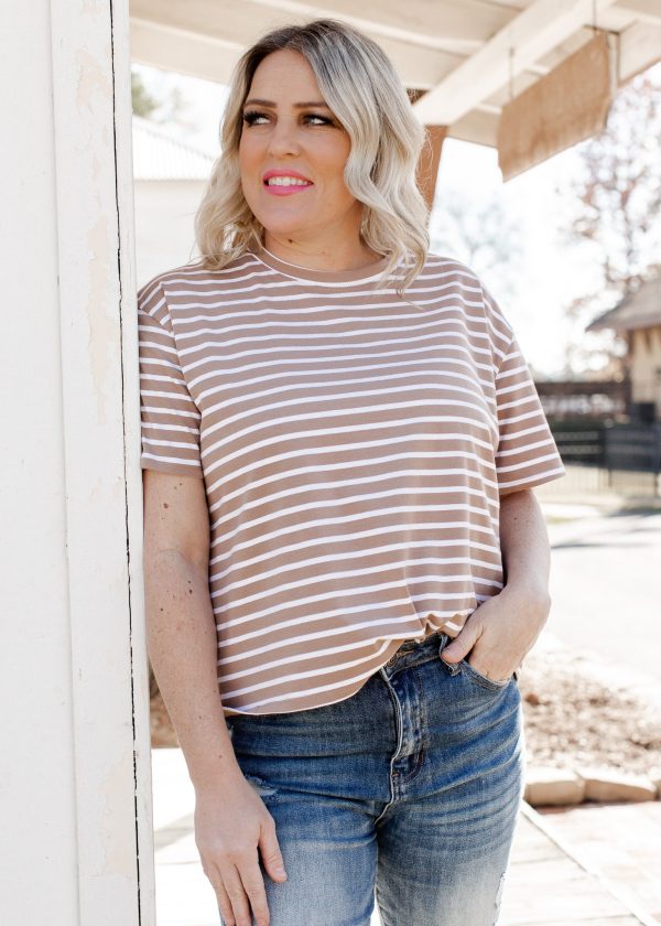 Taupe Ivory Stripe Top Cheap