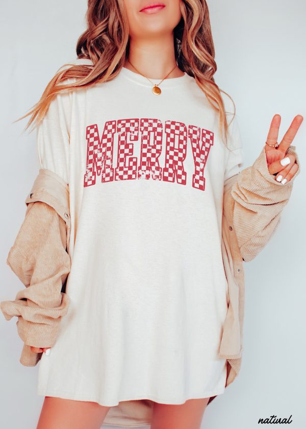 Pre Order: Checkered Merry Tee *4 Colors (S-3X) Online now - Image 2