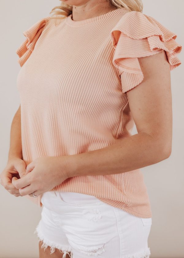 Double Flutter Sleeve Rib Top *SOFT PEACH Cheap - Image 3
