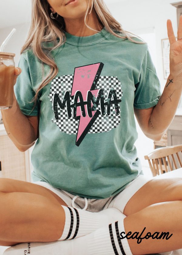*Mama Pink Bolt Checkered Tee *6 Colors (S-3X) Online now - Image 5