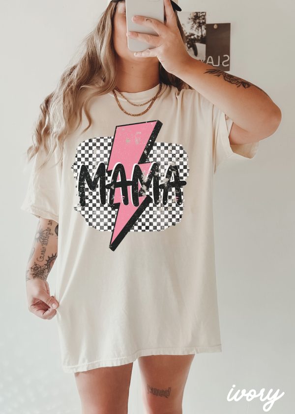 *Mama Pink Bolt Checkered Tee *6 Colors (S-3X) Online now