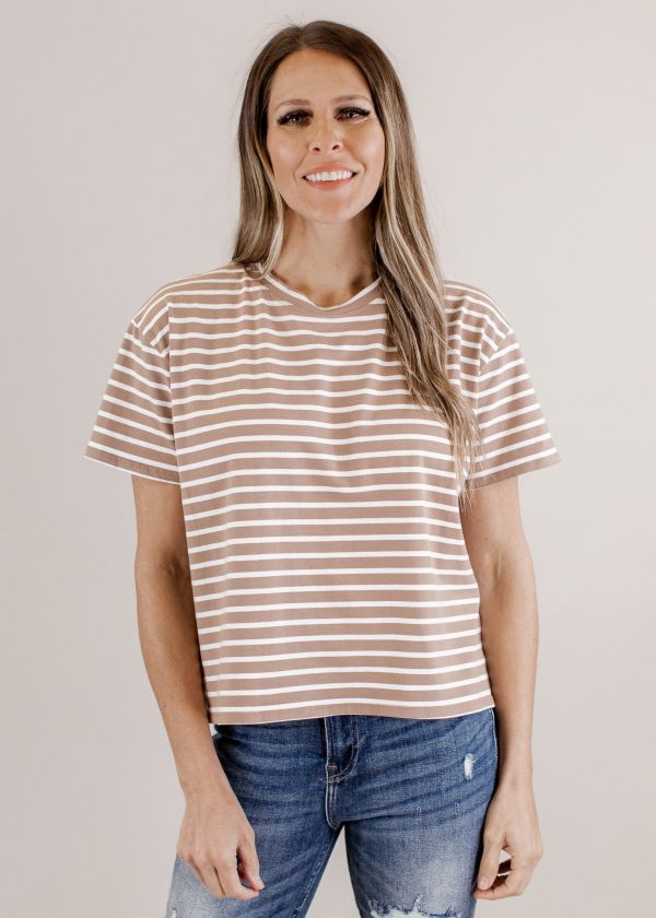 Taupe Ivory Stripe Top Cheap - Image 4