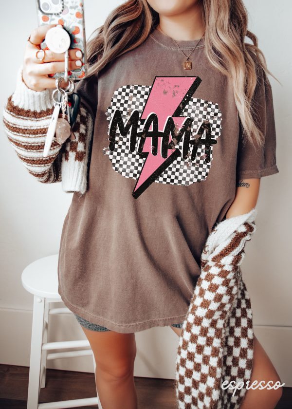 *Mama Pink Bolt Checkered Tee *6 Colors (S-3X) Online now - Image 2