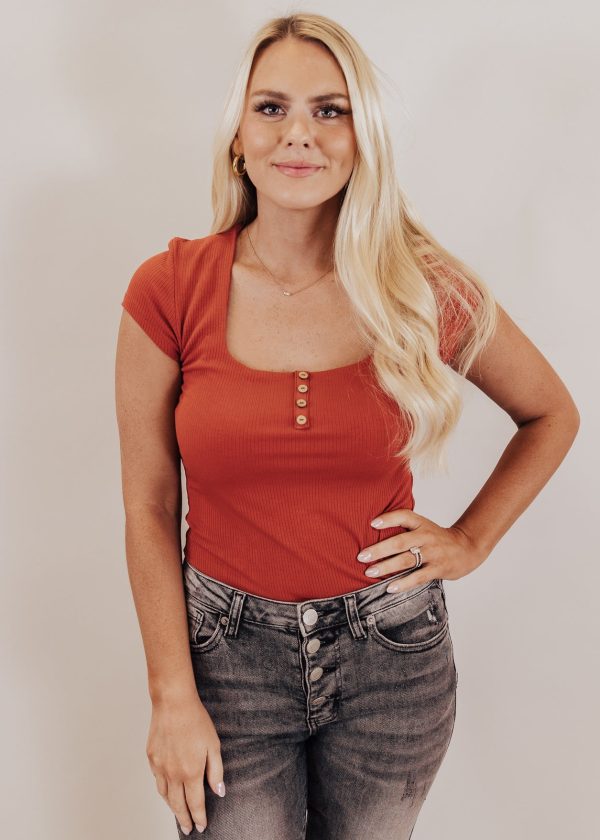 Rust Cap Sleeve Bodysuit For Cheap