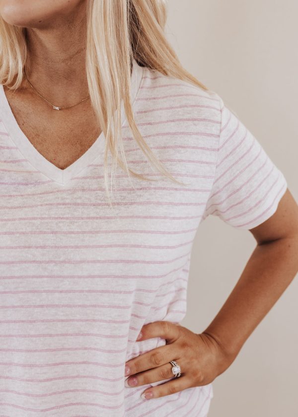Delta Stripe Top *White Purple Mauve Fashion - Image 3