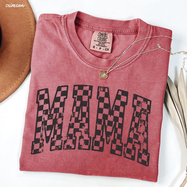 Mama Outline Checkered Tee *12 Colors (S-3X) on Sale - Image 5