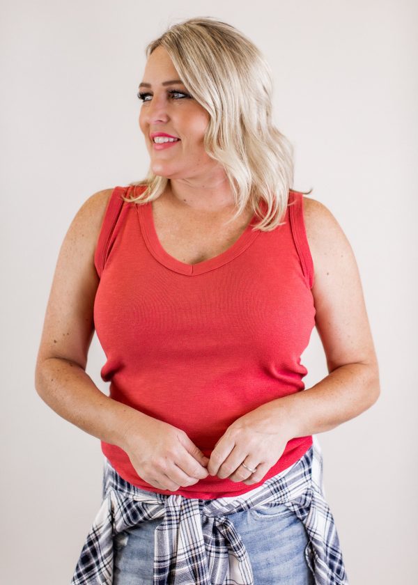 Amanda V-Neck Tank *CRANBERRY For Sale - Image 3
