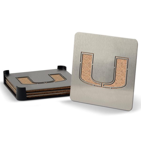 Miami Hurricanes 4-piece Stainless Steel Boaster Drink Coaster Supply